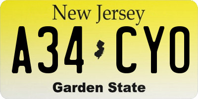 NJ license plate A34CYO