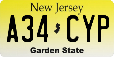 NJ license plate A34CYP