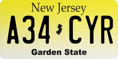 NJ license plate A34CYR