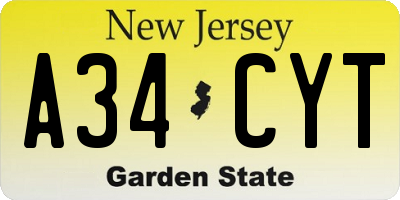 NJ license plate A34CYT