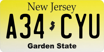 NJ license plate A34CYU