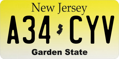 NJ license plate A34CYV