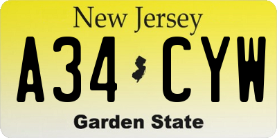 NJ license plate A34CYW