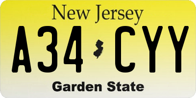 NJ license plate A34CYY