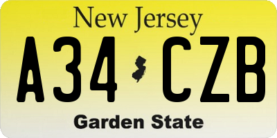 NJ license plate A34CZB