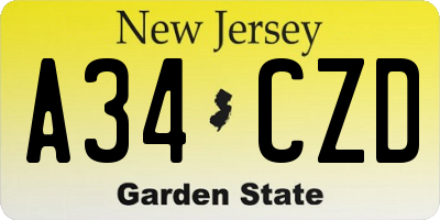 NJ license plate A34CZD