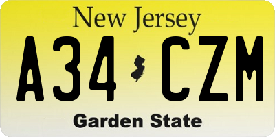 NJ license plate A34CZM
