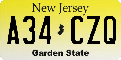 NJ license plate A34CZQ