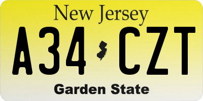 NJ license plate A34CZT
