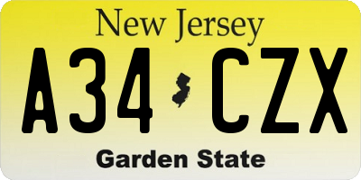 NJ license plate A34CZX