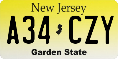 NJ license plate A34CZY