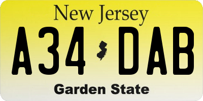 NJ license plate A34DAB