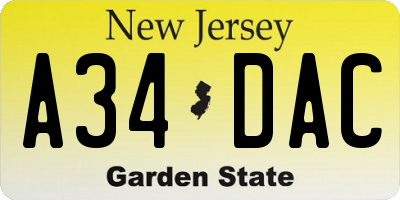 NJ license plate A34DAC