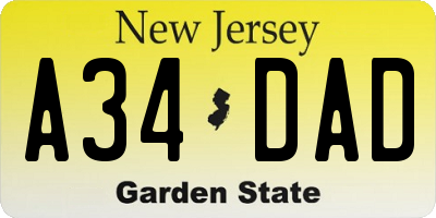 NJ license plate A34DAD