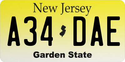 NJ license plate A34DAE