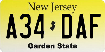 NJ license plate A34DAF