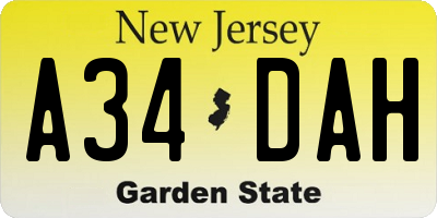 NJ license plate A34DAH