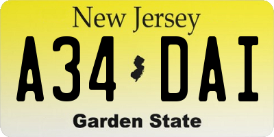 NJ license plate A34DAI