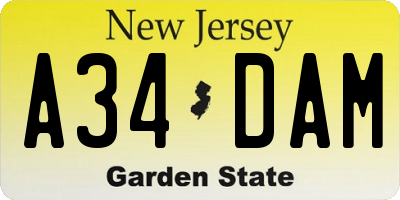 NJ license plate A34DAM