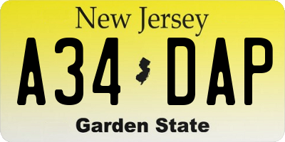NJ license plate A34DAP