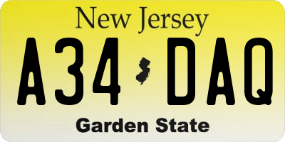 NJ license plate A34DAQ