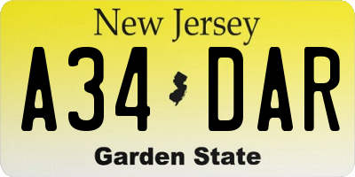 NJ license plate A34DAR