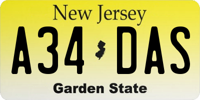 NJ license plate A34DAS
