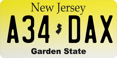 NJ license plate A34DAX