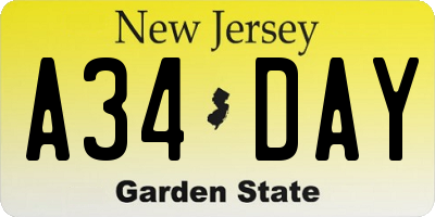 NJ license plate A34DAY