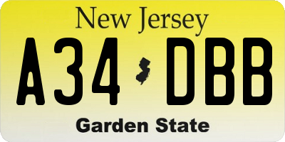 NJ license plate A34DBB