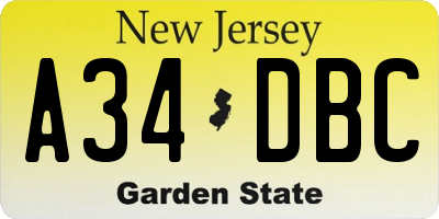 NJ license plate A34DBC