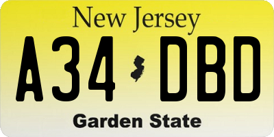 NJ license plate A34DBD