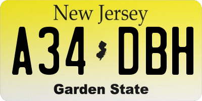 NJ license plate A34DBH