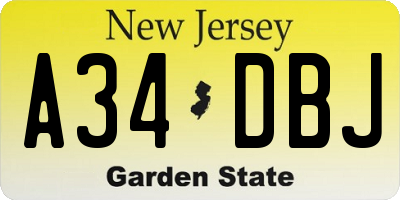 NJ license plate A34DBJ