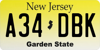 NJ license plate A34DBK