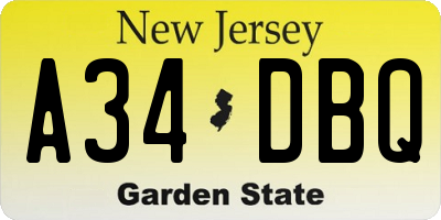 NJ license plate A34DBQ