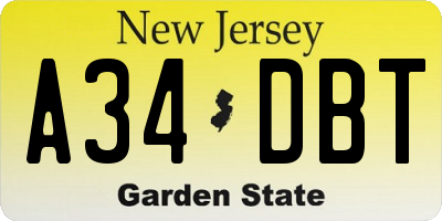 NJ license plate A34DBT
