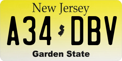 NJ license plate A34DBV