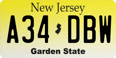 NJ license plate A34DBW