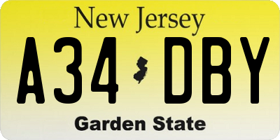 NJ license plate A34DBY
