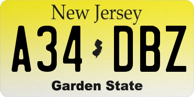 NJ license plate A34DBZ