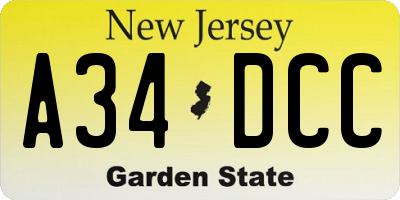 NJ license plate A34DCC