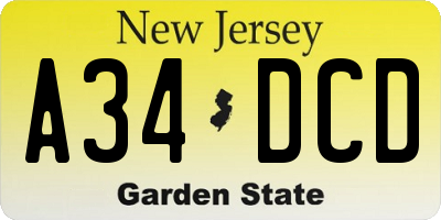 NJ license plate A34DCD