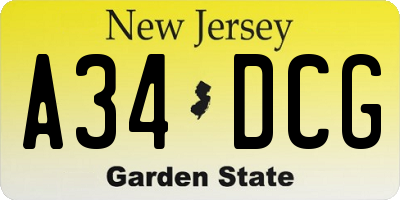 NJ license plate A34DCG
