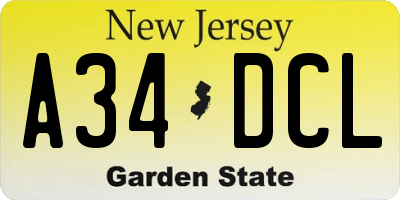 NJ license plate A34DCL
