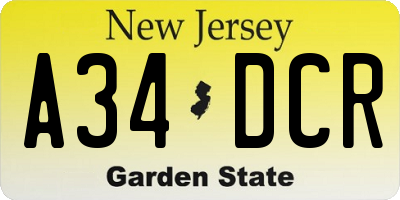 NJ license plate A34DCR