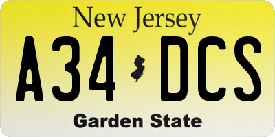 NJ license plate A34DCS