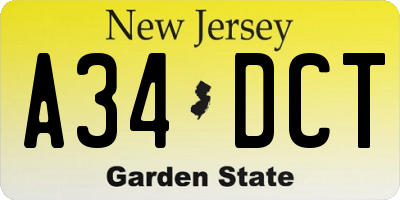 NJ license plate A34DCT