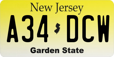 NJ license plate A34DCW