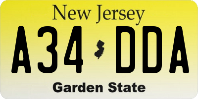 NJ license plate A34DDA